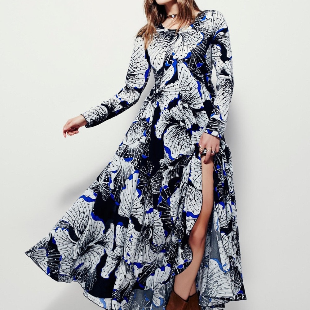 Free people Elegant Blue Floral Maxi Dress